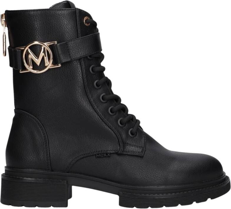 Mexx Zwarte leren veterschoenen Black Dames