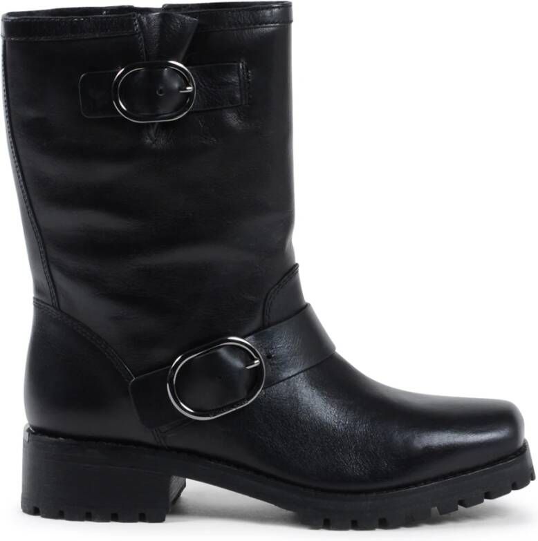 Michael Kors Zwarte Leren Enkellaars met 4cm Hak Black Dames