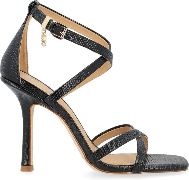 Michael Kors Strappy Leren Sandaal met Vierkante Neus Black Dames