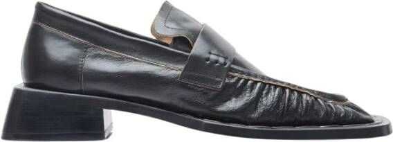 Miista Vierkante Neus Leren Loafers met Blokhak Black Dames