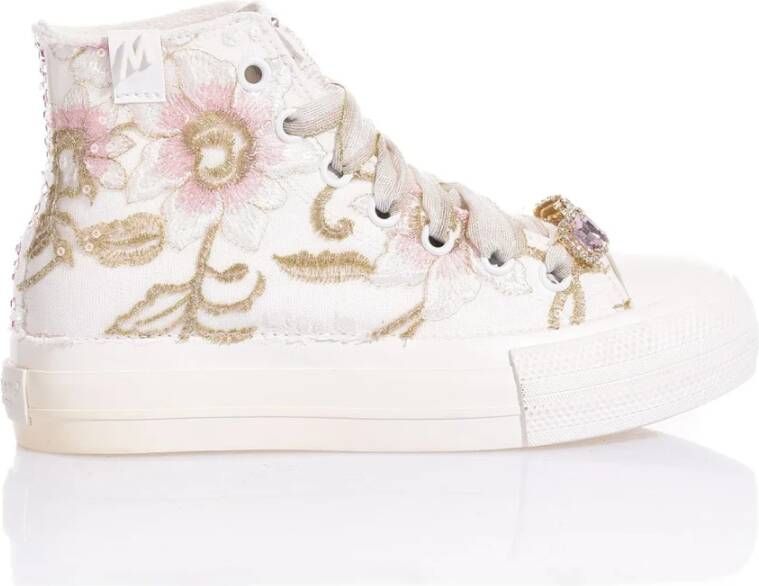 Mimanera Goud Roze Geborduurde Platform Sneakers White Dames