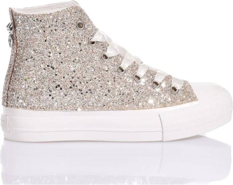 Mimanera Handgemaakte Champagne Gouden Sneakers Gray Dames