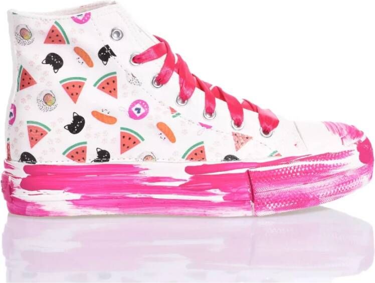 Mimanera Handgemaakte Roze Witte Sneakers Aangepast Multicolor Dames