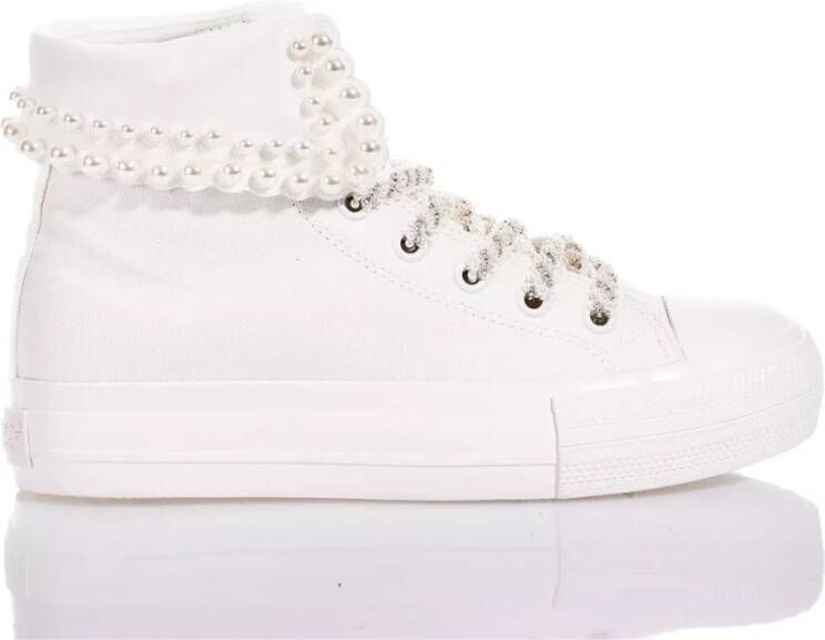 Mimanera Parel-Verfraaide Witte Platform Sneakers White Dames