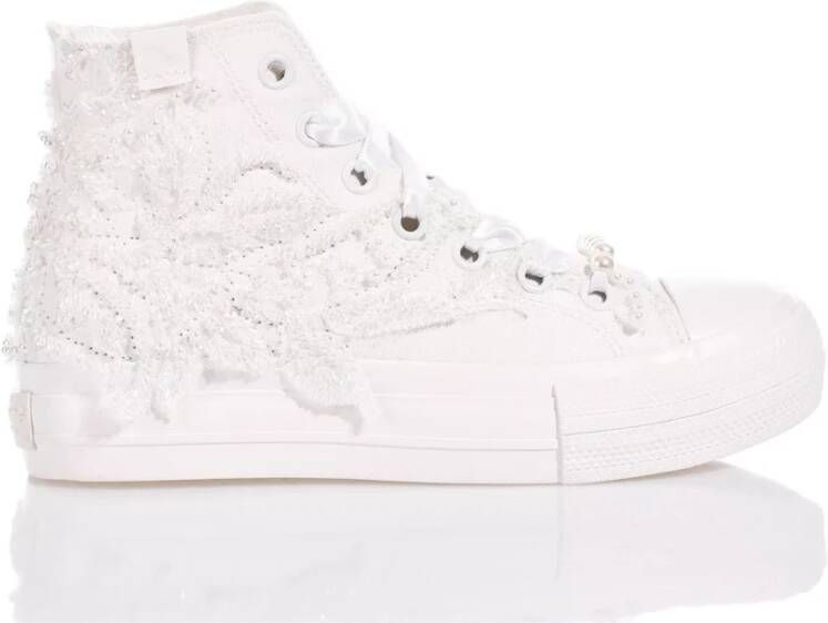 Mimanera Parel Versierde Witte Platform Sneakers White Dames