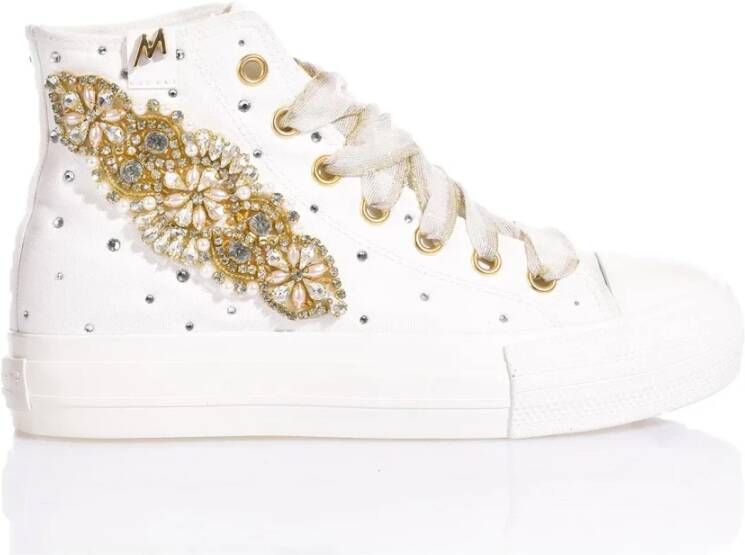 Mimanera Witte Gouden Sneakers met Swarovski Accenten White Dames