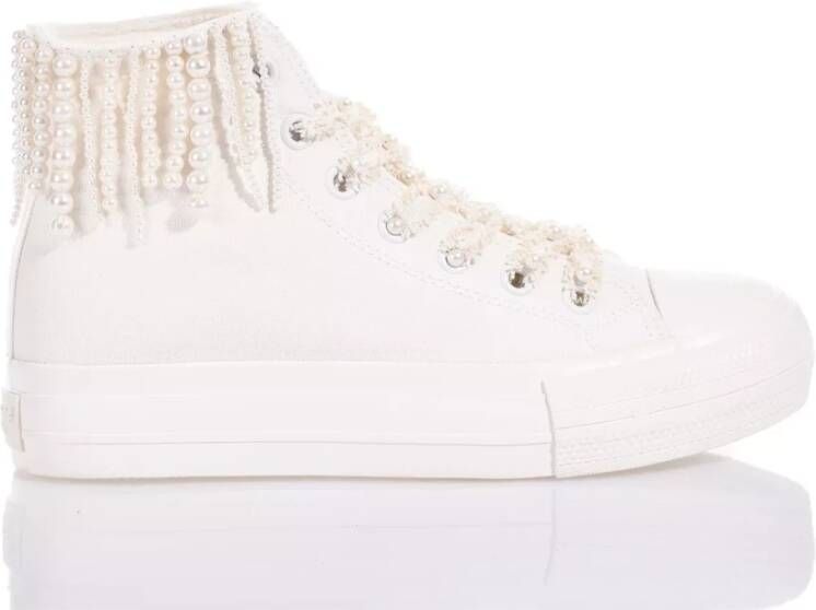 Mimanera Witte Platform Sneakers met Parelfranjes White Dames