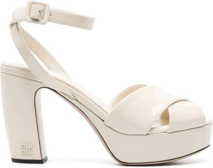 Miu Ivoor Leren Plateau Sandalen White Dames