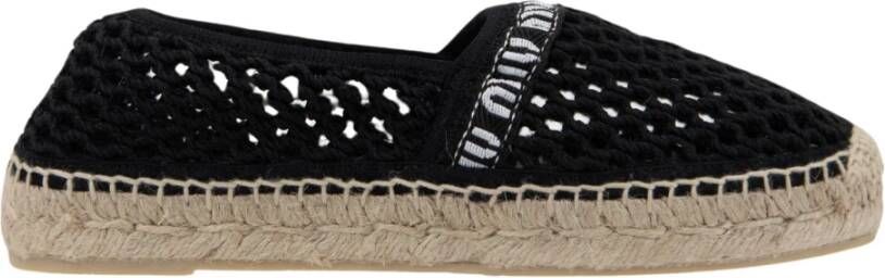 Miu Mesh Slip-On Espadrilles met Logo Patch Black Dames