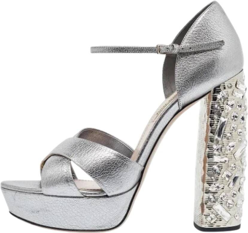 Miu Pre-owned Leather sandals Gray Dames