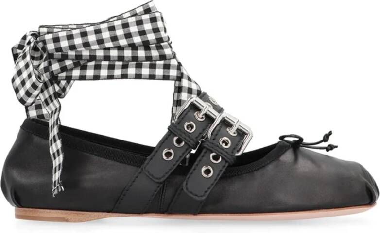 Miu Leren Ballerina Flats met Strik Detail Black Dames