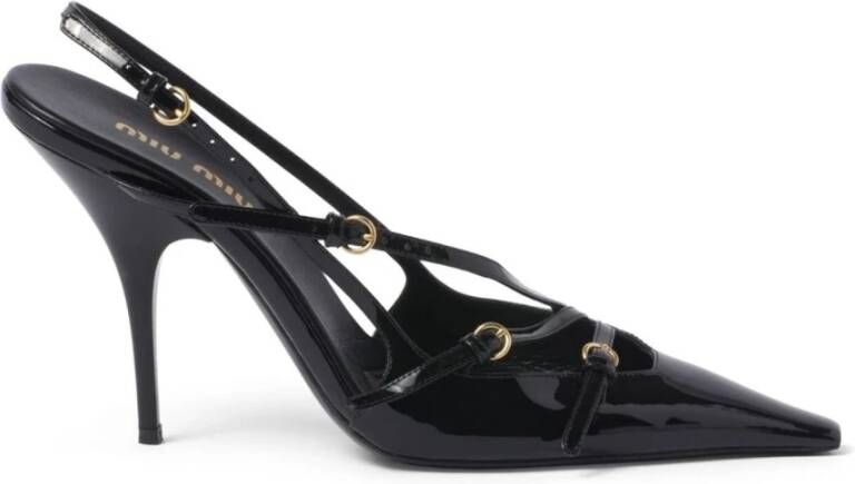 Miu Zwarte Leren Pumps met Puntige Neus Black Dames