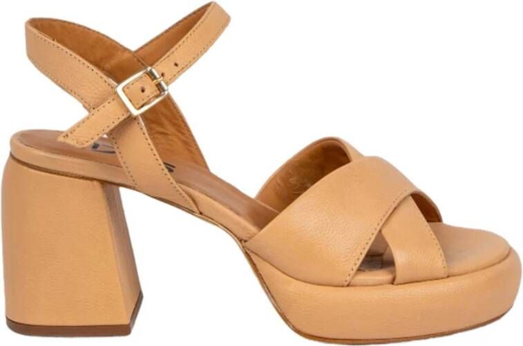 MJUS Naakt Leren Geweven Sandalen Beige Dames