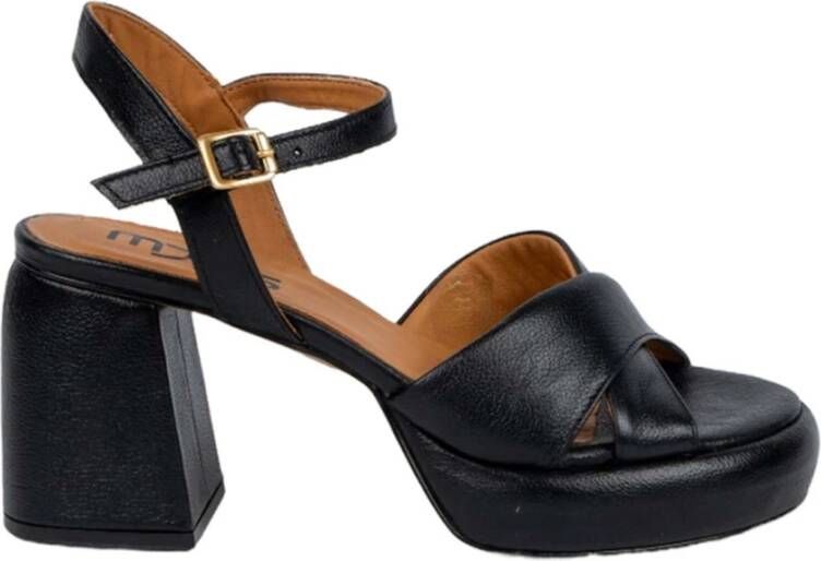 MJUS Zwarte Geweven Sandalen met Enkelband Black Dames