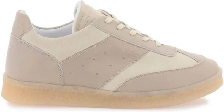 MM6 Maison Margiela Contrasterende Leren en Suède Court Sneakers Gray Heren