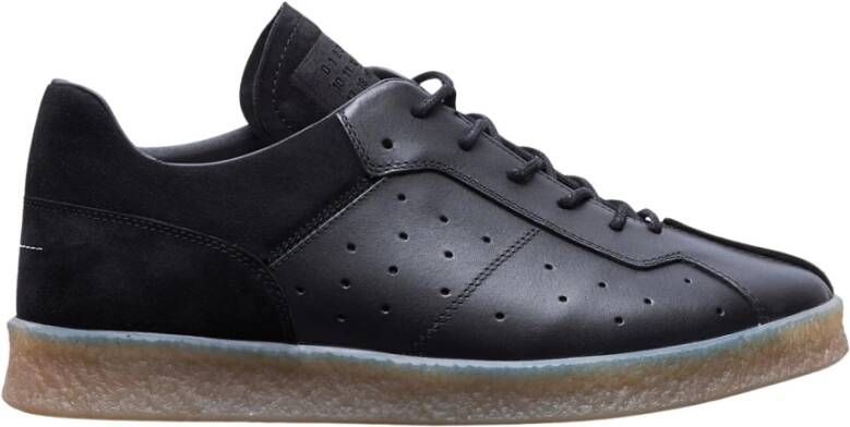 MM6 Maison Margiela Leren Court Sneakers Ronde Neus Vetersluiting Black Heren