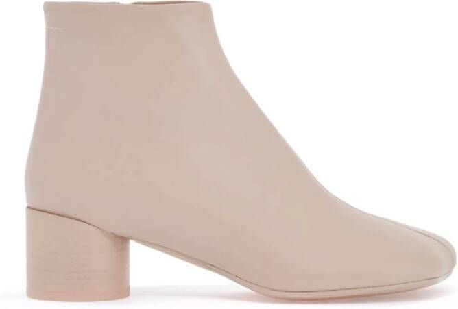 MM6 Maison Margiela Leren enkellaarsjes met cilinderhak Beige Dames