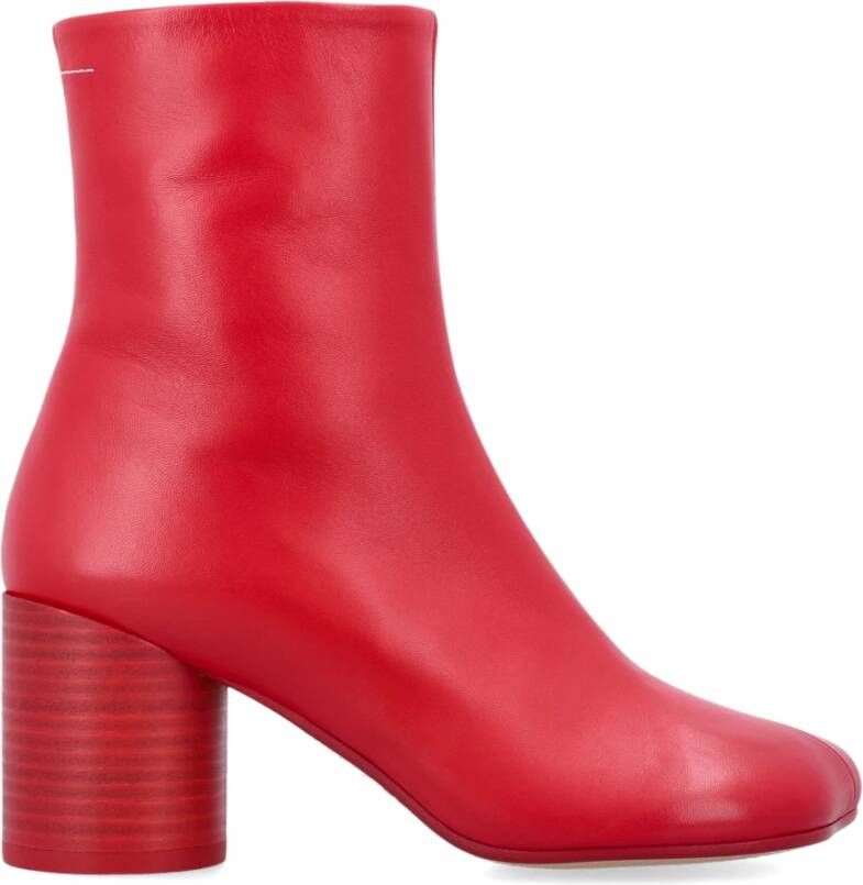 MM6 Maison Margiela Rode Gesloten Enkellaarsjes met Cilindrische Hak Red Dames