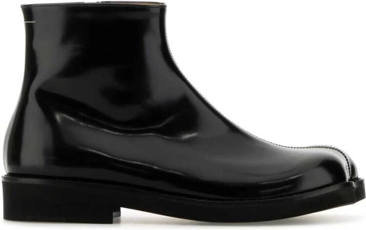 MM6 Maison Margiela Stijlvolle zwarte leren enkellaarzen Black Heren