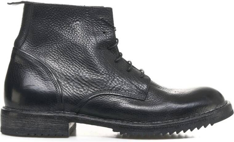 Moma Zwarte Leren Veterschoenen Black Heren