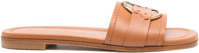 Moncler Bruin Leren Slides Bell Stijl Brown Dames