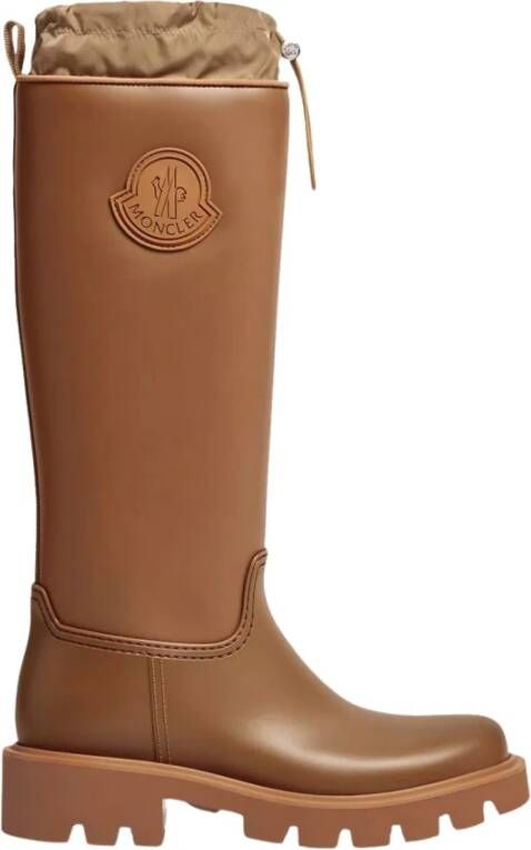 Moncler Bruin Leren Kniehoge Waterdichte Laarzen Brown Dames