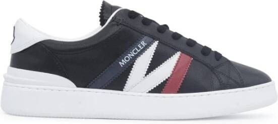 Moncler Navy Blue Red and White Calf Suede Monaco M Low Top Sneakers Zwart