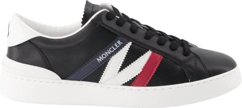 Moncler Navy Blue Red and White Calf Suede Monaco M Low Top Sneakers Zwart