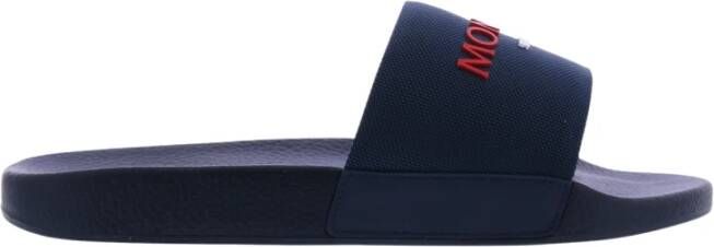 Moncler Blauwe Rubberen Slides Logo Print Blue Heren