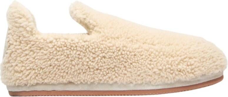 Moncler Shearling Flats met Achterlogo Patch Beige Dames