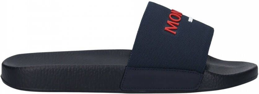 Moncler Blauwe Rubberen Slides Logo Print Blue Heren