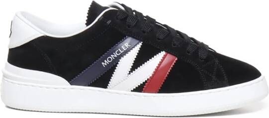 Moncler Navy Blue Red and White Calf Suede Monaco M Low Top Sneakers Zwart Heren