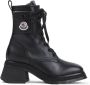 Moncler Zwarte Leren Enkellaarzen Vetersluiting Blokhak Black Dames - Thumbnail 1