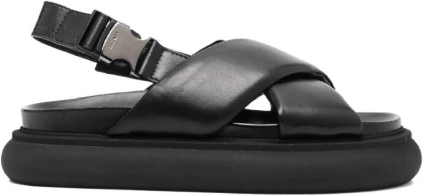 Moncler Zwarte Leren Kruisband Sandalen Black Dames