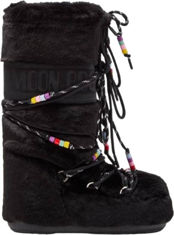 Moon boot Faux-Fur Beads Cream Sneakers Black Dames