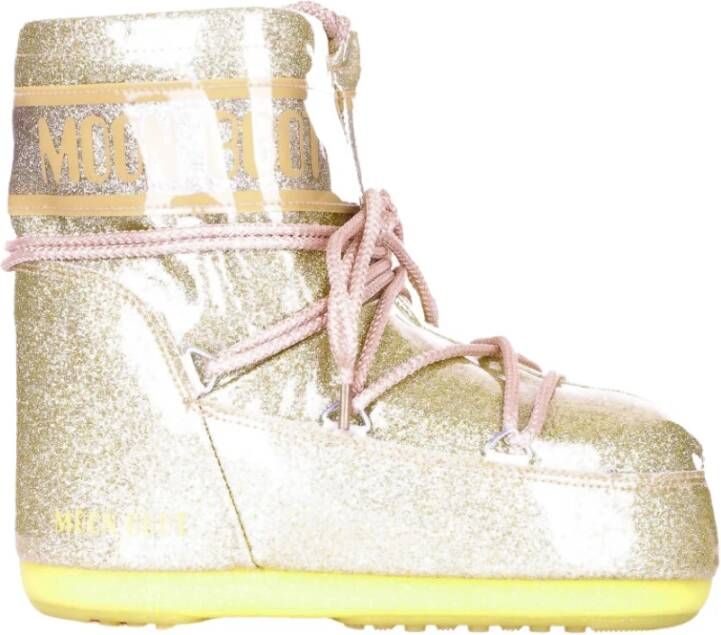 moon boot Gouden Logo PVC Kant Rubber Laars Beige Dames