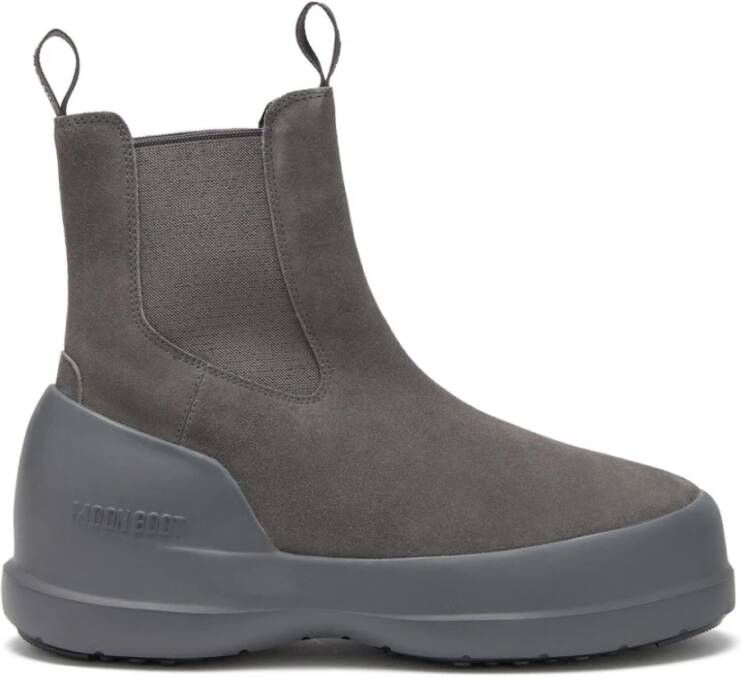 Moon boot Grijze Suède Platte Schoenen met Oversized Rubberen Zool Gray