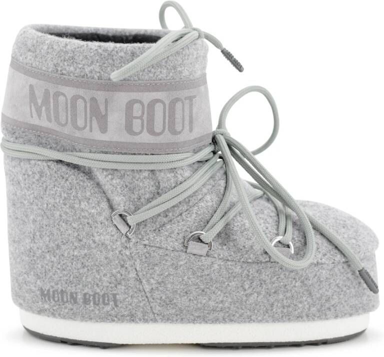 moon boot Grijze Suède Platte Schoenen met Logo Gray Dames