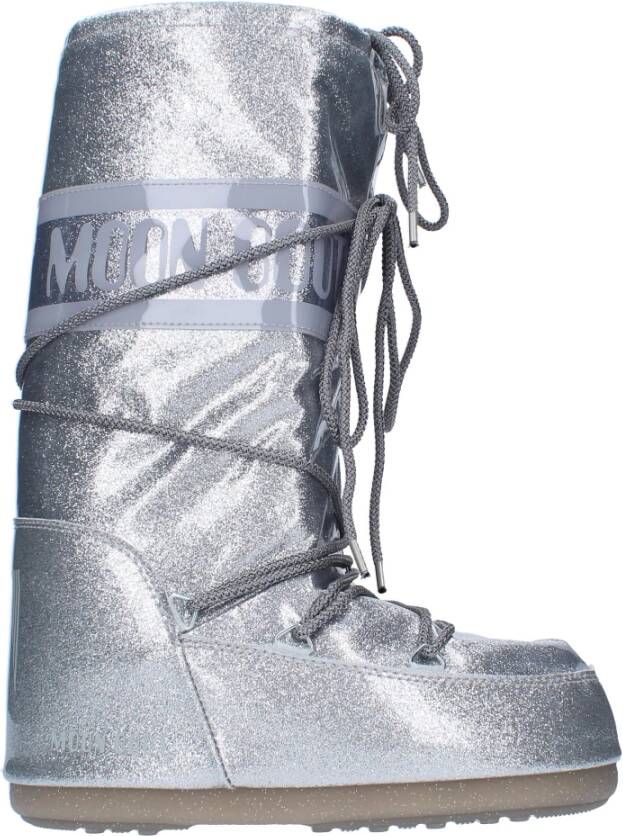 Moon boot Zilveren Slip-On Laarzen met Logo Print Gray Dames