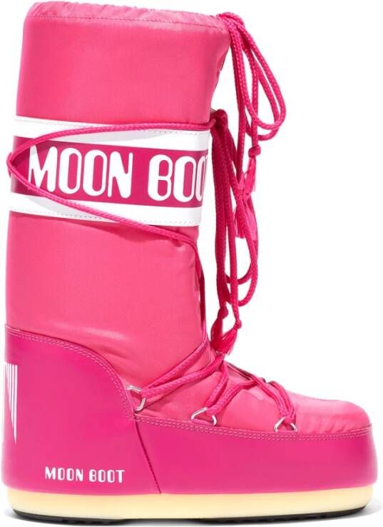 moon boot Nylon Gevoerde Laarzen Front Lace Rubberen Zool Pink Dames