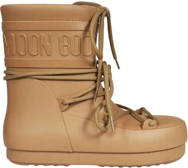 Moon boot Rubberen regenlaarzen met reliëf logo Beige Dames