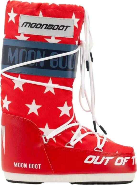 Moon boot Retrobiker Laars Witte Sterren Red Dames