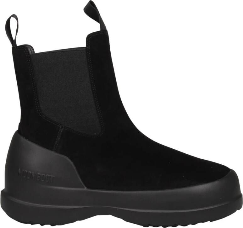 moon boot Suède Chelsea Boots met Chunky Zool Black Dames