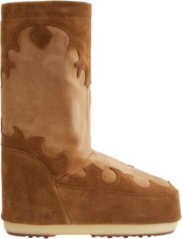 moon boot Westerse Stijl Suède Geborduurde Laarzen Brown Dames