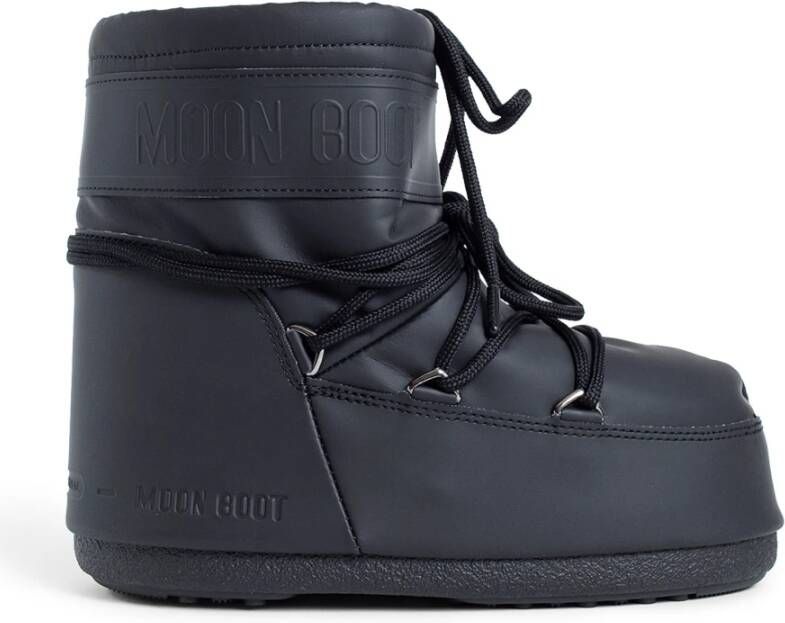 Moon boot Zwarte Rubberlaarzen Vetersluiting Black Dames