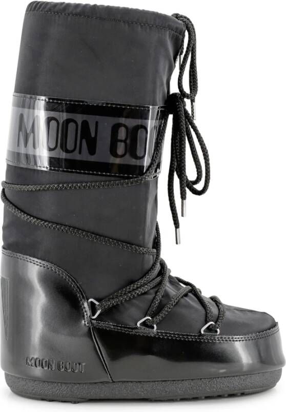 Moon boot Zwarte waterdichte platte schoenen met reliëflogo Black Dames