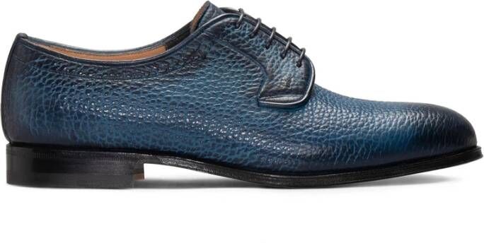 Moreschi Blauwe Marine Derby Leren Schoen Blue Heren