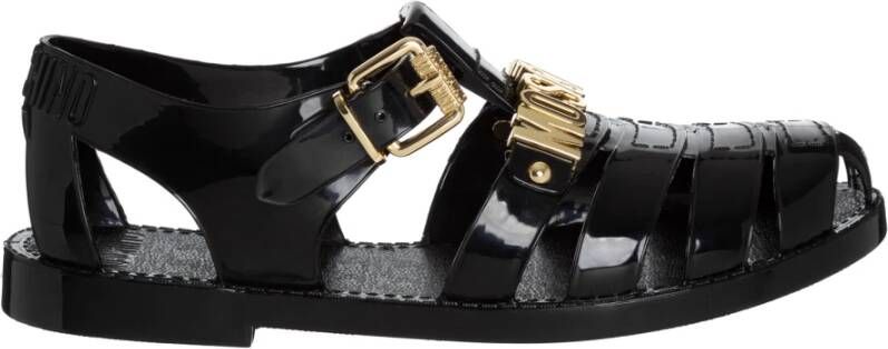 Moschino Band Sluiting Effen Jelly Sandalen Black Heren