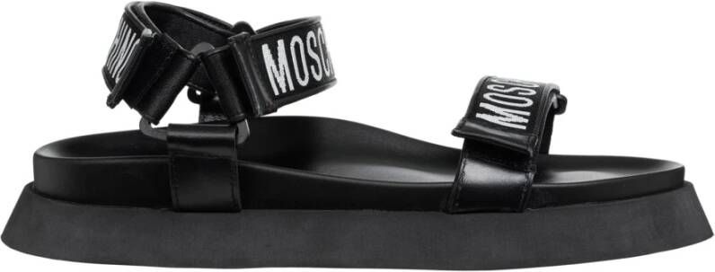 Moschino Klittenbandsluiting Sandalen Effen Kleur Black Heren