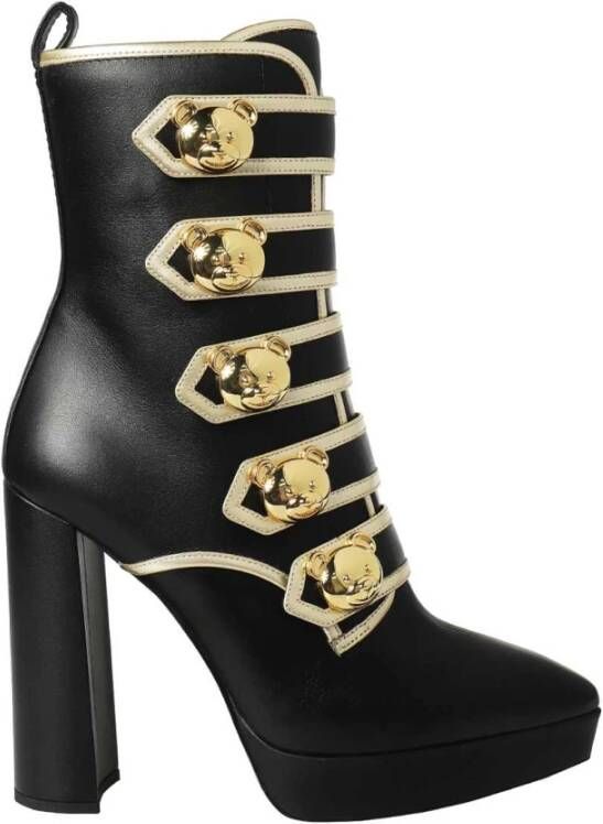 Moschino Leren Enkellaarsjes met Puntige Neus Black Dames